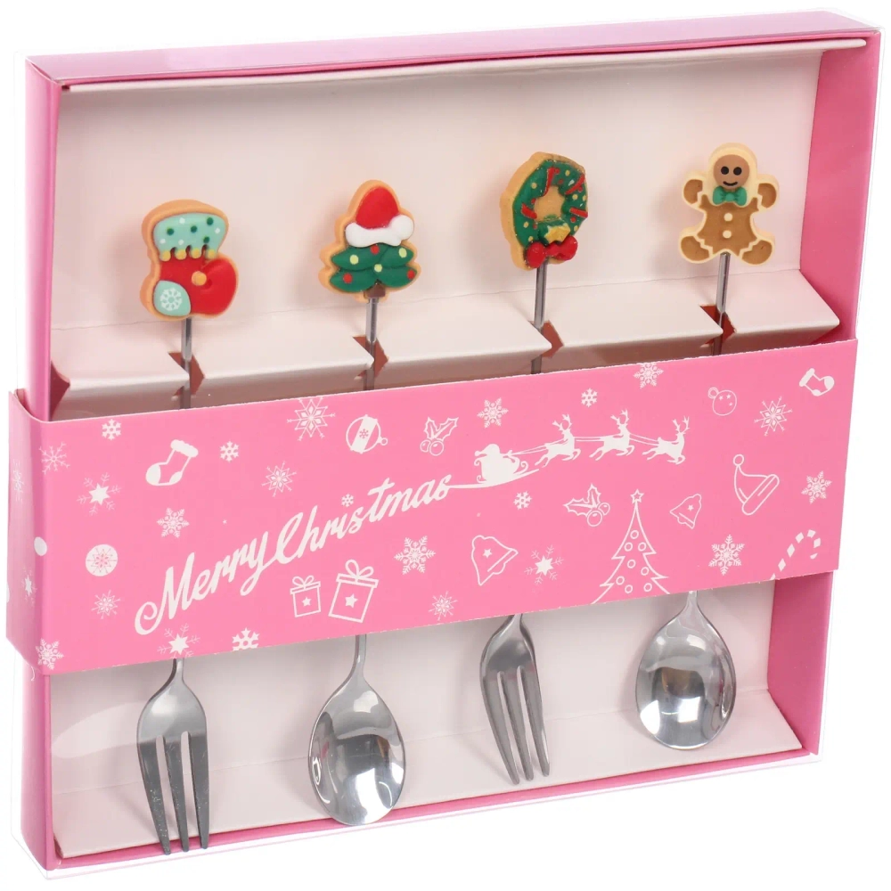 Набор для десерта «Символы праздника» 4предмета (2ложки+2вилки) в подарочной коробке,цвет серебро