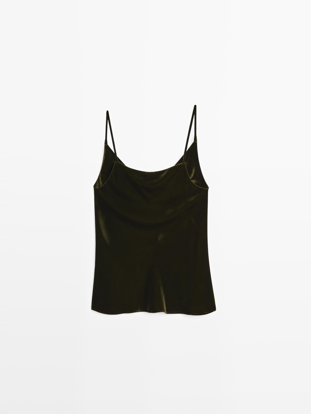 Massimo Dutti Бархатный топ с драпировкой, оливково-зеленый