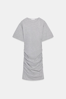 ZARA КОРОТКОЕ ПЛАТЬЕ СО СБОРКАМИ, СЕРЫЙ МЕЛАНЖ