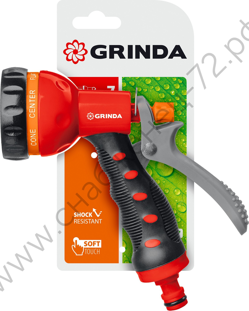 GRINDA T-7, 7 режимов, курок сзади, пластиковый с TPR, поливочный пистолет (8-427185)