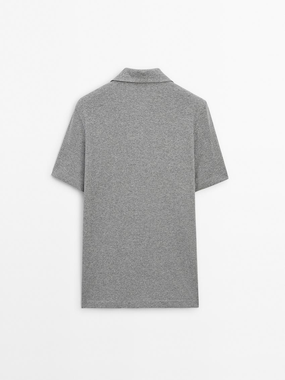 Massimo Dutti Поло из 100% хлопка с деталью из мулине, серый меланжевый