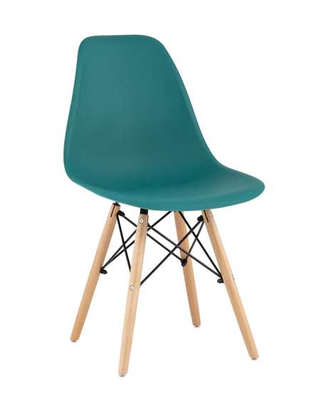Eames Style DSW темно-бирюзовый пластик, стальной каркас, натуральный массив бука