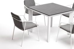 "Венето" обеденная группа на 4 персоны со стульями "Марокко", каркас белый, роуп серый