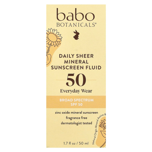 Babo Botanicals, Daily Sheer Fluid Mineral Sunscreen 50, без отдушек, 50 мл (1,7 жидк. унц.)