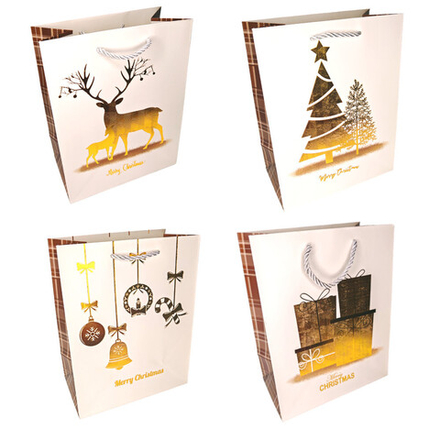 Пакет подар. бум. новогодн. 26*32*10 см 210 гр/м2 "Золото праздника" микс дизайнов