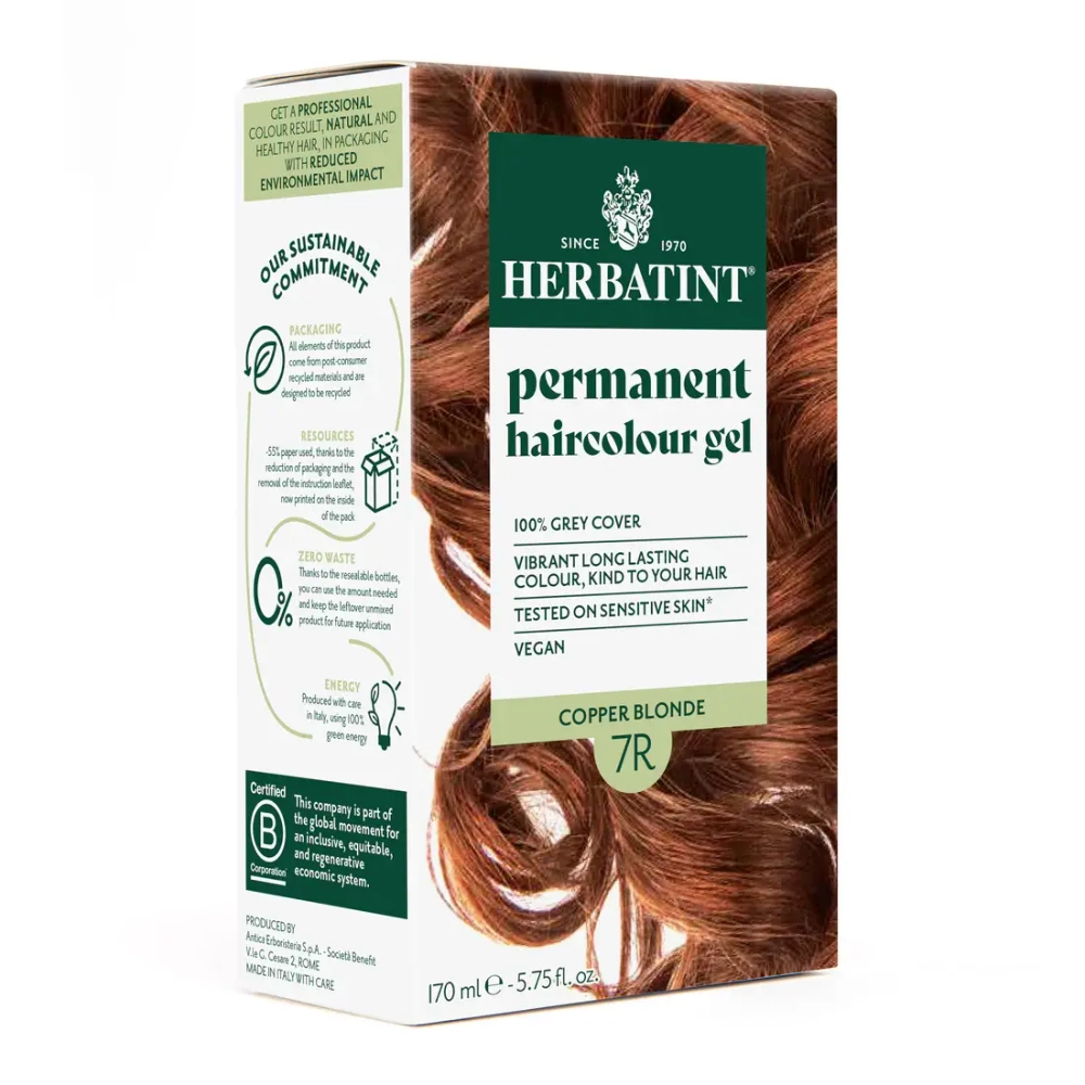 7R МЕДНЫЙ БЛОНДИН - гель-краска для волос HERBATINT, 170 мл / из Европы /