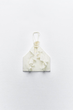 ZARA ТОП ИЗ ХЛОПКОВОГО МУСЛИНА С РЕЛЬЕФНЫМ ЦВЕТКОМ, ЭКРЮ