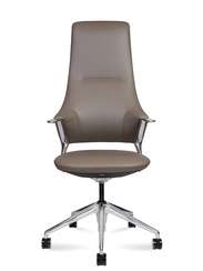 Кресло офисное Норден / Хан / Han / серая кожа /  алюминиевая база
