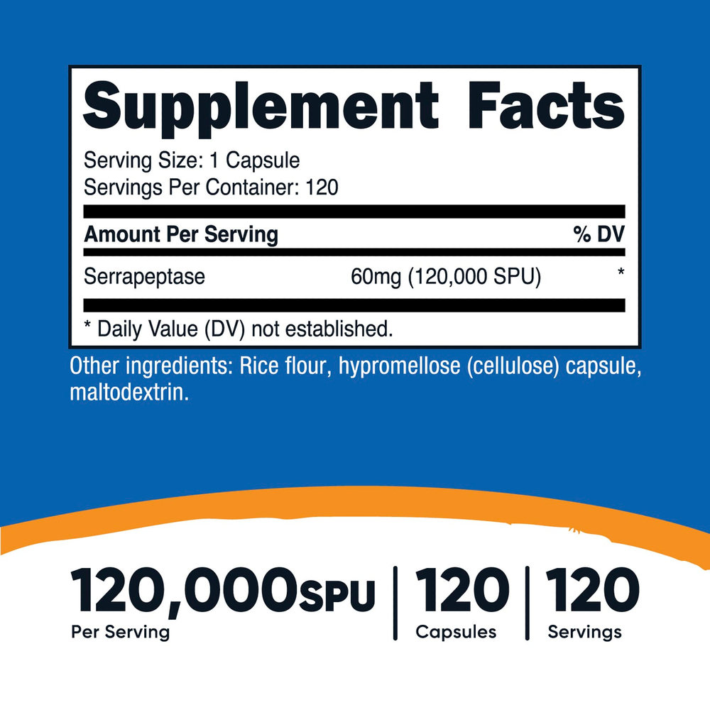 Nutricost, серрапептаза, 60 мг (120 000 SPU), 120 капсул