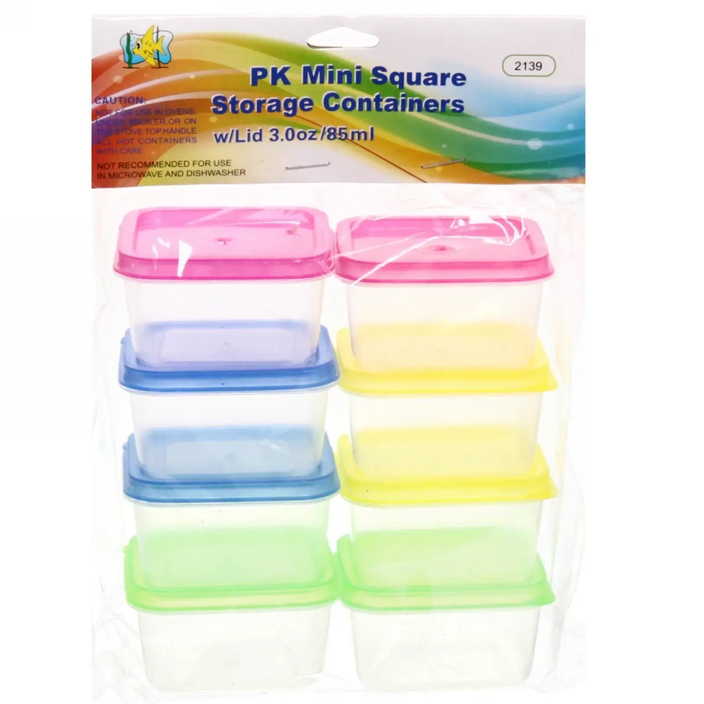 Набор контейнеров для продуктов 85мл 8шт 6*5,5*3,5см цветная крышка