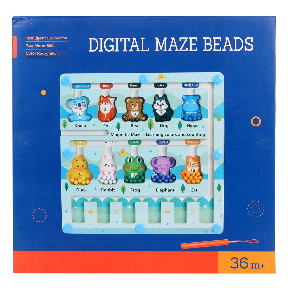 Развивающая игрушка деревянная Лабиринт магнитный с шариками животные, коробка C-41757