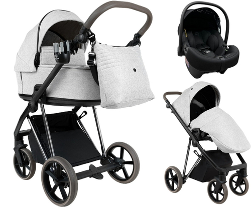 Детская коляска Roan Sol Vintage Luxury 2.0 3 в 1 с автокреслом Tutis Elo Lux EduSky Black PIX/50/L Pixel/Light/Black/руч.Cappuccino