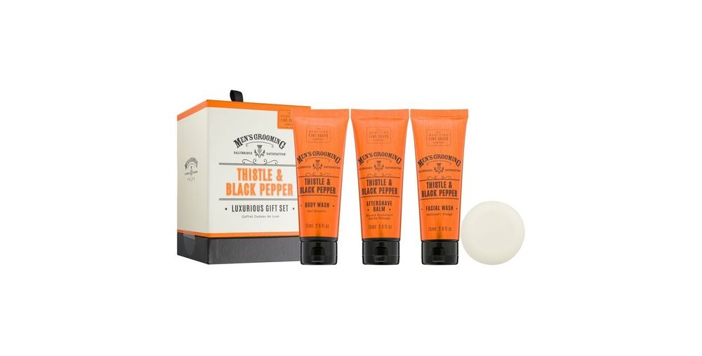 Scottish Fine Soaps гель для душа 75 мл + очищающий гель для лица 75 мл + бальзам для душа 75 мл + роскошное мыло 40 г Men’s Grooming Thistle &amp; Black Pepper