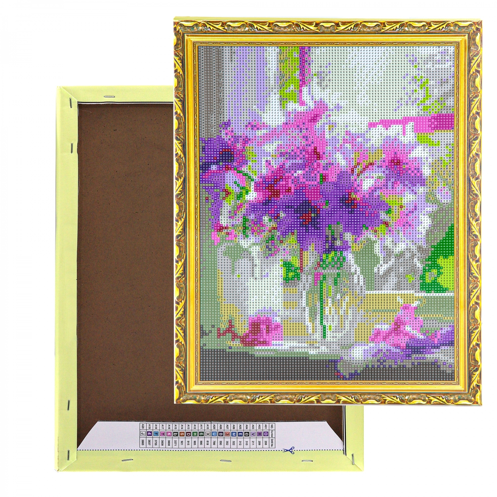 Алмазная мозаика Alingar, на подрамнике, с полным заполнением, (глянц) дизайн рамка, 30х40 см, 20 цветов, "Букет на окне"