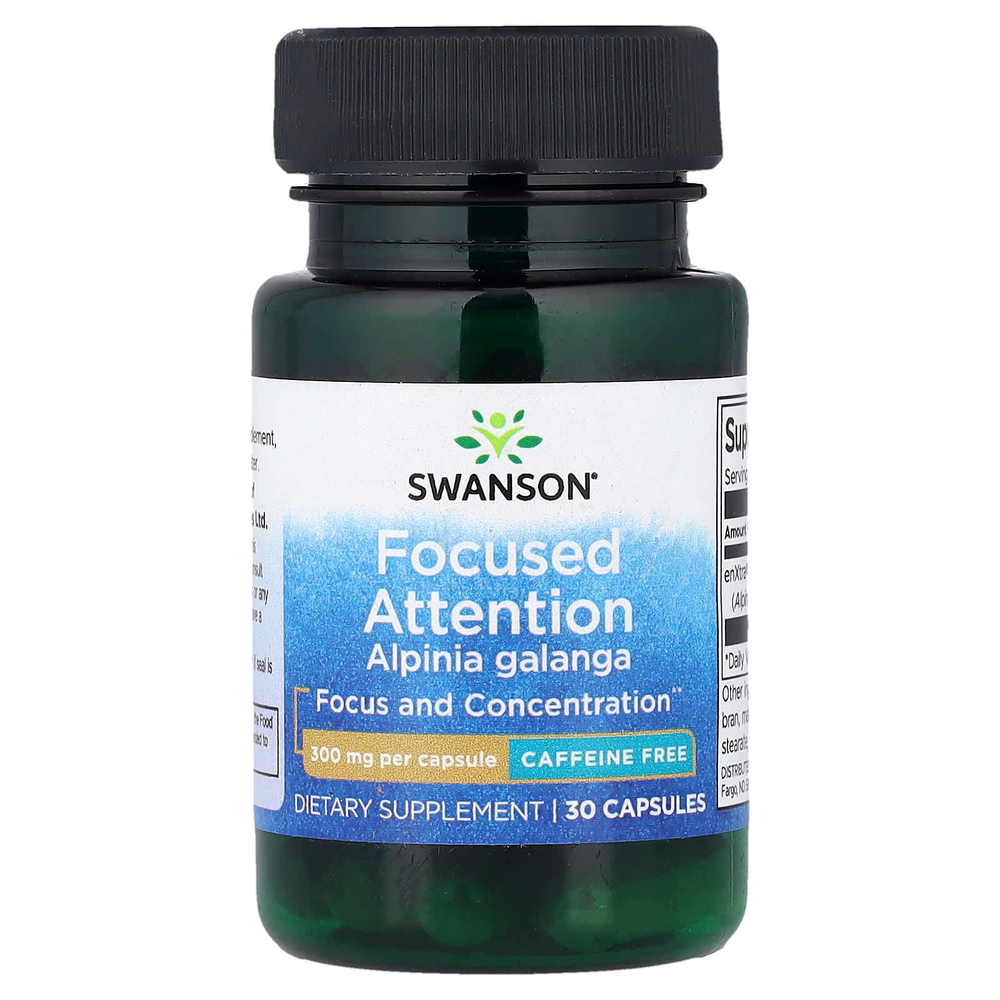 Swanson Vitamins, Focused Attention Alpinia Galanga, без кофеина, 300 мг, 30 капсул