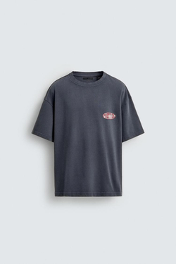 ZARA ТОЛСТОВКА С ЭФФЕКТОМ ПОТЕРТОСТИ С ГРАФИЧЕСКИМ ПРИНТОМ POST MALONE ™, СИНИЙ