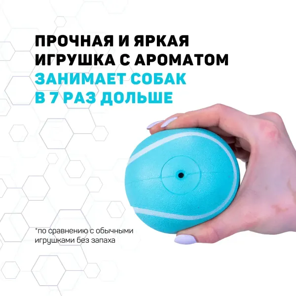 Жевательный мяч Playology SQUEAKY CHEW BALL 6 см для собак мелких и средних пород с пищалкой и с ароматом курицы, цвет голубой
