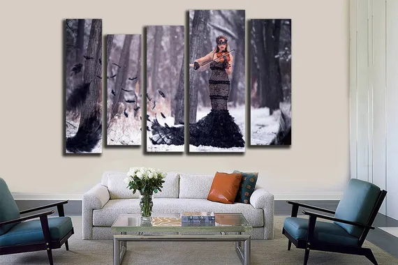 Модульная картина "Девушка и скрипка"