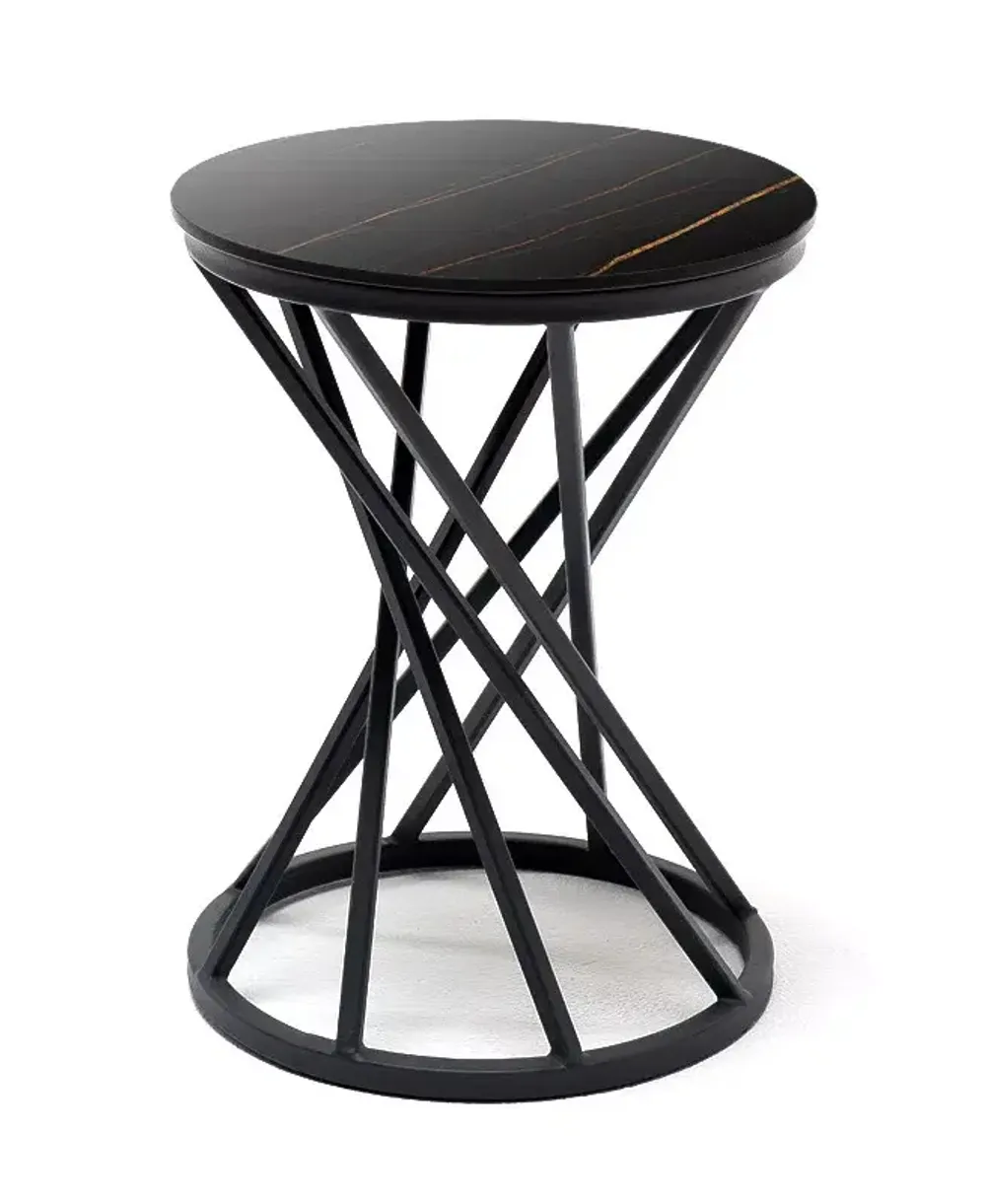 "Сантьяго" журнальный стол из HPL круглый Ø40 H55, каркас из стали темно-серый (RAL 7024), цвет столешницы "черный мрамор"