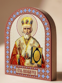 Икона аркой Николай Чудотворец (жёлтой митре), свт. на дереве: 95 х 120 (Синопсисъ)