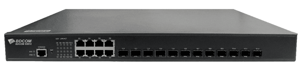 Управляемый коммутатор BDCOM S5612-2AC, 8 портов 1Гбит/с, 12 портов SFP+, L3, 2 БП