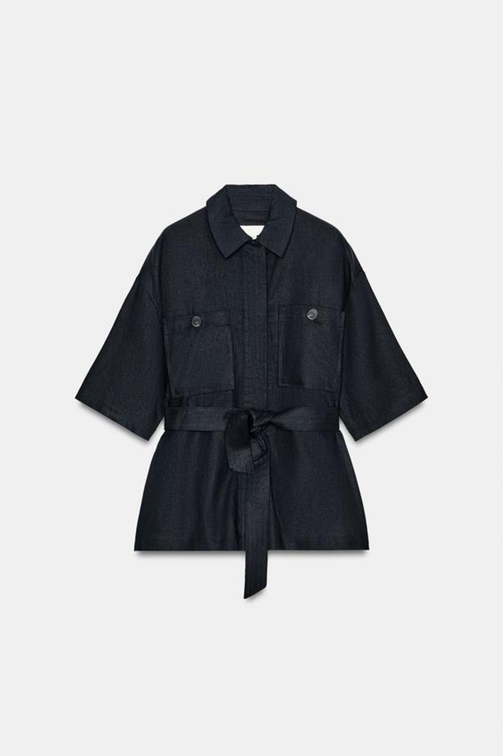 ZARA КУРТКА-САФАРИ ИЗ ЛЬНА С РЕМНЕМ, МОРСКОЙ СИНИЙ