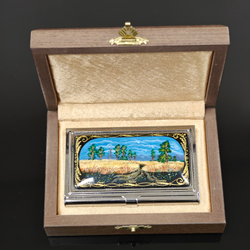 Визитница металлическая персональная "Картина Шишкина" (ручная роспись Палех)
