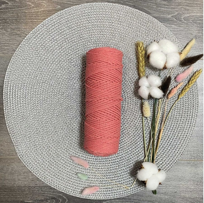 Шнур хлопковый без сердечника, d 4 мм, персиковый