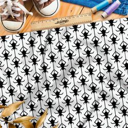 Ткань футер 2-х нитка чёрные пауки на бежевом фоне