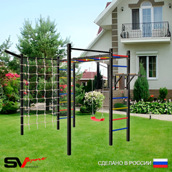 Уличная шведская стенка Sv Sport рукоход с комплектом турник прямой 2шт У5487 (Брусья/"Лодочка"/Кронш бокс/Сетка)