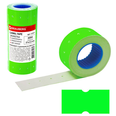 Этикет-ценники для эт.пистолета 12*21 BRAUBERG 5*600 123571 зелёные