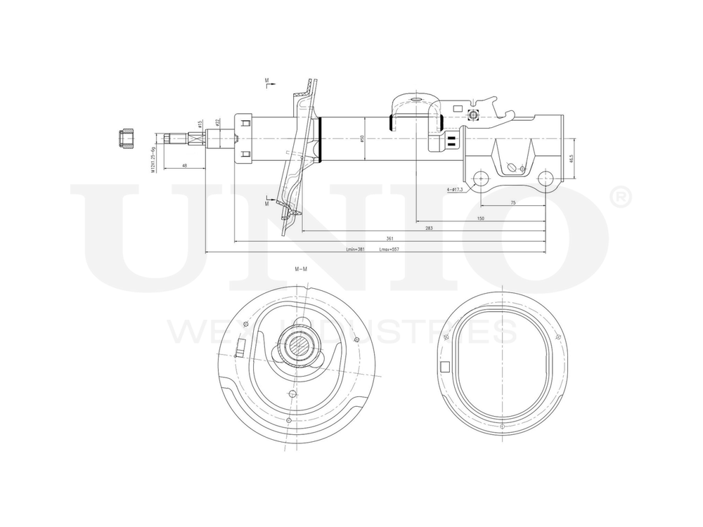 Амортизатор газовый передней подвески левый UNIO SAB-10326