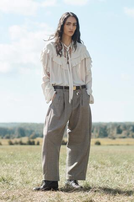 ZARA БРЮКИ ИЗ СМЕСОВОЙ ШЕРСТИ, ЭКРЮ/ЧЕРНЫЙ