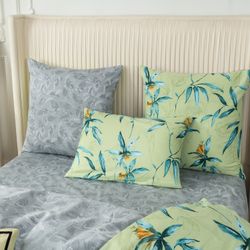 Комплект постельного белья на резинке Делюкс Сатин 100% хлопок «Экзотический сад»