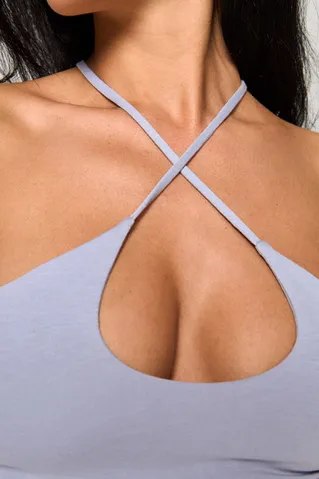 Топ с вырезом капля из хлопка светло-сиреневого цвета