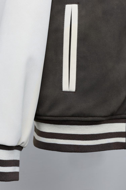 ZARA БОМБЕР С КАПЮШОНОМ И РУКАВАМИ ИЗ ИСКУССТВЕННОЙ КОЖИ, КОРИЧНЕВЫЙ