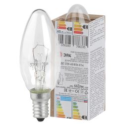 Лампочка ЭРА B36 60Вт Е14 / E14 230В свечка прозрачная в гофре