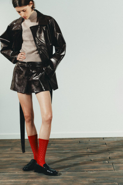 ZARA НОСКИ С АЖУРНЫМ УЗОРОМ ИЗ ВИСКОЗЫ, КРАСНЫЙ