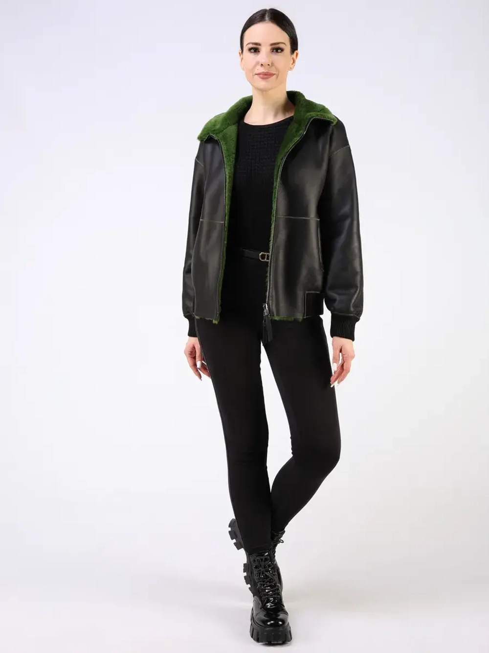 Двусторонняя дубленка зимняя шуба укороченная