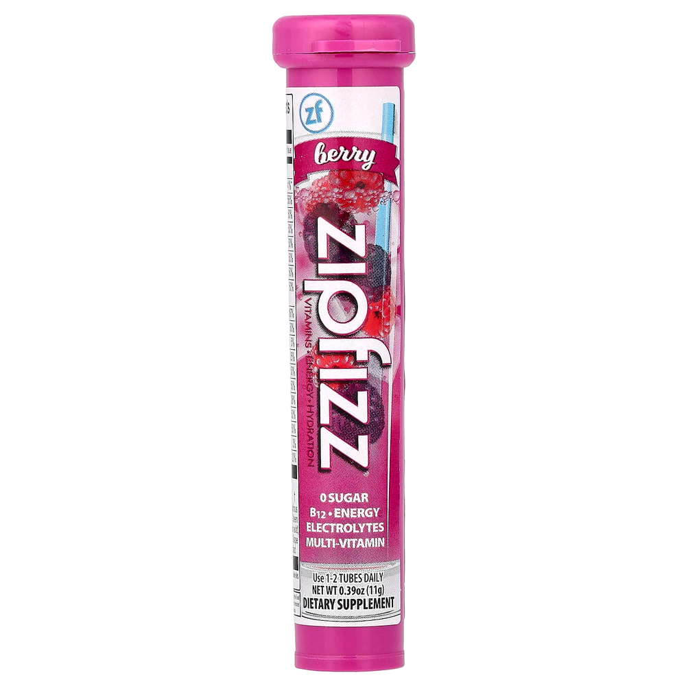Zipfizz, смесь для приготовления напитка, с ягодным вкусом, 20 тюбиков по 11 г (0,39 унции)