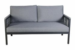 "Сан Ремо" диван 2-местный плетеный из роупа, каркас алюминий темно-серый, роуп серый, ткань серая