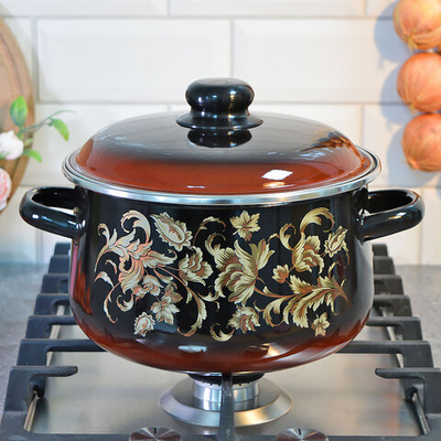 Кастрюля 4л коническая "Драгоценная" черная с красным