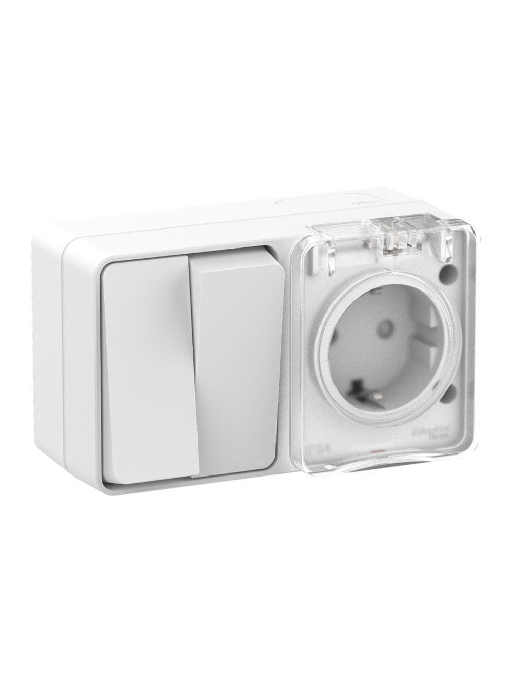 Блок ОП AtlasDesign PROFI IP54 (розетка 1-м 16А заземл. защ. шторки + 2-кл. выключатель 10А) бел. SE ATN540174