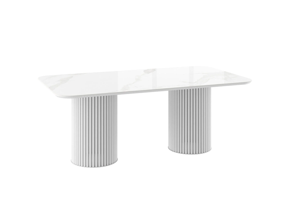 Стол ASKAR SOFT-200, нераздвижной 200х110, PATAGONOA BIANCO GLOSS PREMIUM CER/ЧЕРНЫЙ, (3 упак.)