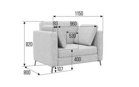 Brasco Диван одноместный BRS-1 Teddy 133/Металл Черный 1150*800*840
