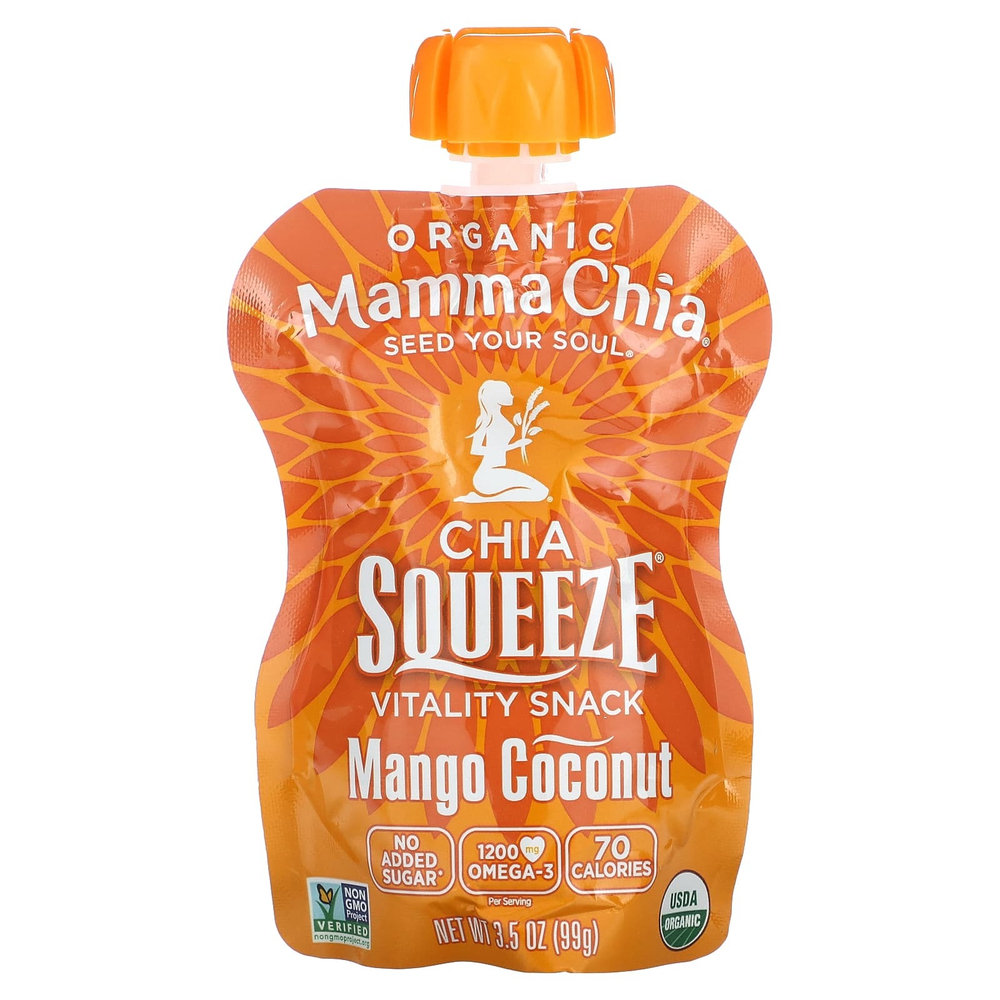 Mamma Chia, Organic Chia Squeeze, Vitality Snack, манго и кокос, 8 порций по 99 г (3,5 унции)