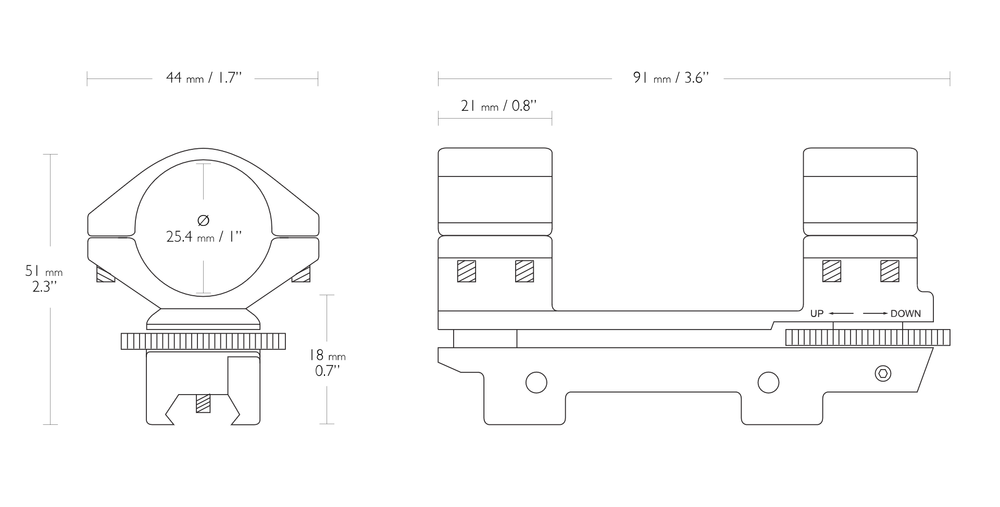 Кронштейн с кольцами Hawke Adjustable на 25,4 мм на планку 9-11мм, высокий, +/-30 MOA (22300)