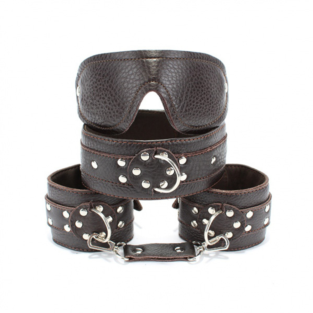 Набор БДСМ-аксессуаров из кожи: маска, ошейник и оковы БДСМ Арсенал 63015
