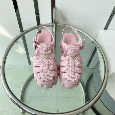Prada Monolith Crochet Cage Sandals