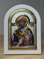 Спиридон, икона арочная, белое дерево, эмаль 150х200